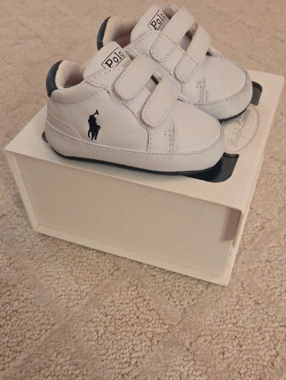 Polo by Ralph Lauren White and Navy Baby Velcro Sneakers